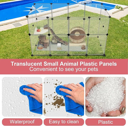 24 Panels Portable Small Animals Playpen,48" x 24" x 28" Transparent Pet Playpen,Plastic Enclosure,Puppy Play Pen for Indoors Outdoor Pet Fence for Guinea Pigs,Bunny,Ferrets,Hamsters,Hedgehogs