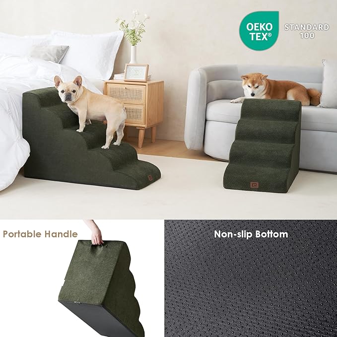 EHEYCIGA Curved Dog Stairs for High Beds 19.7" H 4-Step Dog