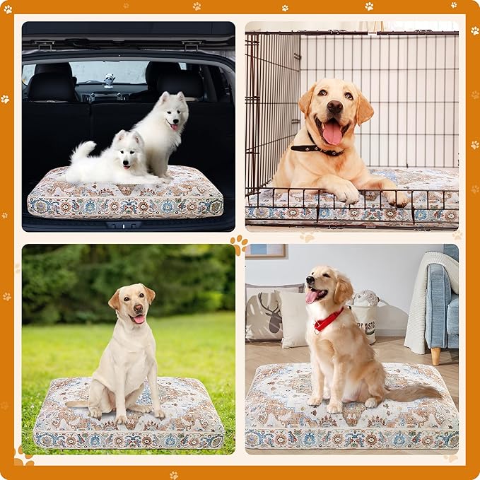 BALAPET Large Dog Bed Boho Style Soft Low-Pile Floral Dog Crate Beds High Density Foam Padded Pet Bed