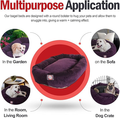 Majestic Pet 52 Inch Micro Velvet Calming Dog Bed Washable – Cozy Soft Round Dog Bed with Spine for Head Support 52x35x11 (inch)