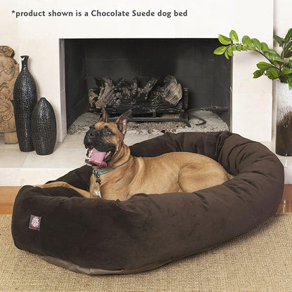 Majestic Pet 52 Inch Suede Calming Dog Bed Washable – Cozy Soft Round Dog Bed with Spine Support for Dogs to Rest their Head 52x35x11 (Inch)