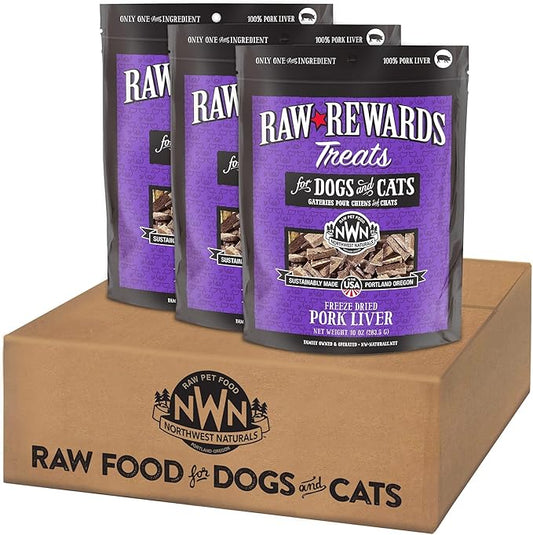 Northwest Naturals Raw Rewards Freeze-Dried Pork Liver Treats for Dogs and Cats - Bite-Sized Pieces - Healthy, 1 Ingredient, Human Grade Pet Food, All Natural - 10 Oz (Pack of 3)