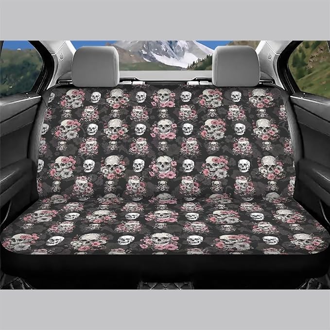 AFPANQZ Skull Floral Design Car Seat Cover Rear Seats Only High Stretchy Washable Bucket Seat Cushion Protector Backseats Covers for Girls Women
