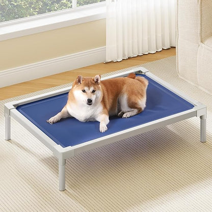 YITAHOME Cooling Elevated Dog Bed, Chew Proof Raised Pet Cot with Aluminum Frame, Breathable Textilene Mesh, Enclosed Edges, Non-Slip Feet, Durable Dog Bed for Indoors & Outdoors, Blue, 42 Inch