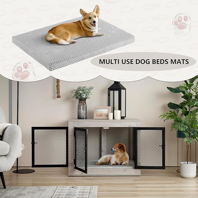 Memory Foam Dog Bed Crate Pad for Small Size Dog Soft Fluffy Kennel Pad Crate Mat for Dog Mattress Anti-Slip Comfy Puppy Bed for Pet 29x20.5 Inch,Grey