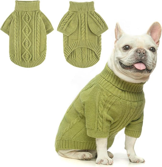 BEAUTYZOO Small Dog Sweater, Dog Sweatshirt Pullover Cable Knitwear, Classic Turtleneck Thick Cold Weather Dog Clothes for Small Medium Dogs Puppy Girl Boys Chihuahua, Bulldog, Dachshund, Pug, Yorkie
