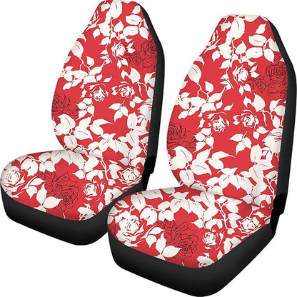 CLOHOMIN Red Rose Print White Leaves Car Seat 2 Front
