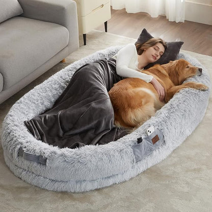 WNPETHOME Human Dog Bed for Adult, 71" x 46" Large Human Size Dog Bed for People with Blanket&Pillow, Washable Gaint Human Dog Bed for Families&Pets Napping