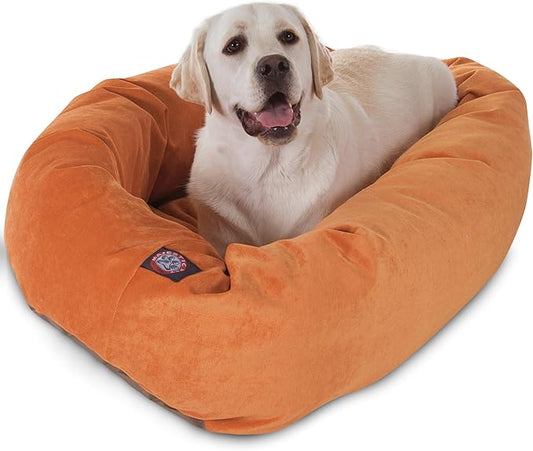 Majestic Pet 40 Inch Micro Velvet Calming Dog Bed Washable – Cozy Soft Round Dog Bed with Spine for Head Support 40x29x9 (inch)