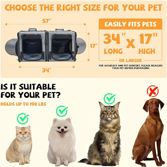 Cat Travel Carrier with Litter Box 2-in-1 Portable Double Cat Carriers for 2 Cats and Pet Shelter Ideal for Multiple Cats Soft Foldable Design with Shoulder Strap