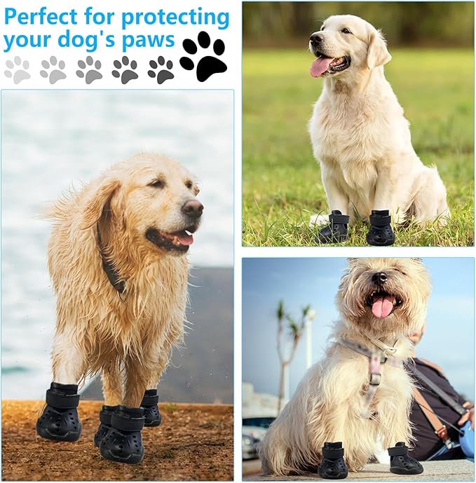 Dog Shoes, Dog Sandals for Hot Pavement Outdoor Dog Boots Non-Slip Waterproof Dog Booties for Summer 4Pcs Dog crocs with Rugged Sole Black