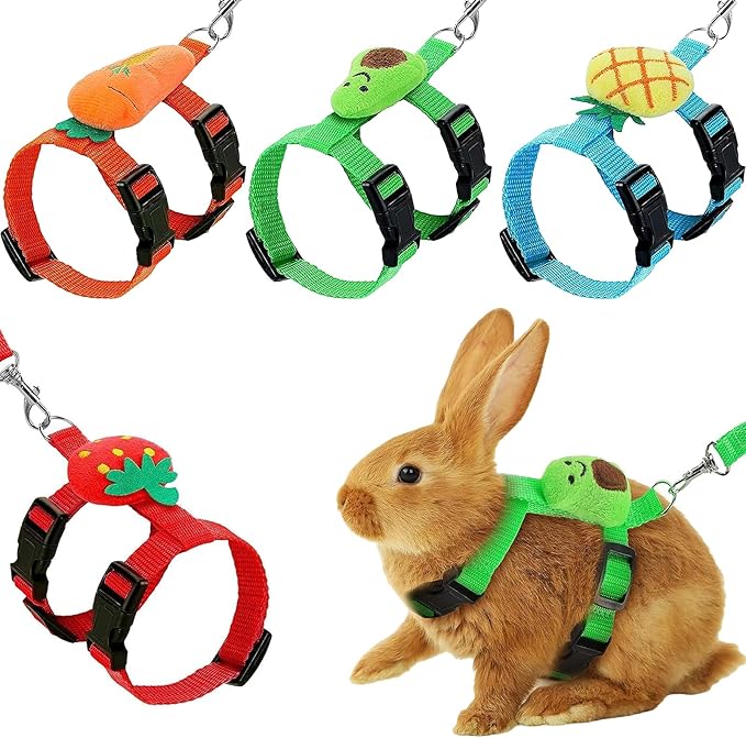 4 Sets Adjustable Bunny Rabbit Harness and Leash Set Small Pet Cute Vest Harness Leash Ferret Harness Guinea Pig Harness Ferret Leash with Decorations for Bunny Kitten Puppy, Small Pets