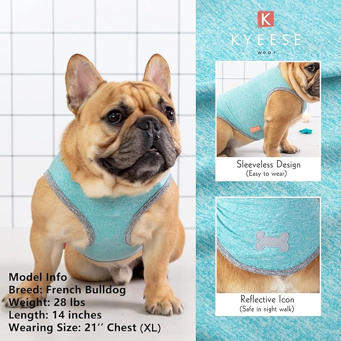 KYEESE 2 Pack Dog Shirts Quick Dry Soft Stretchy Dog T-Shirts with Reflective Label Tank Top Sleeveless Vest Sun Protection Dog Clothes for Small Medium Dogs