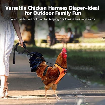 Chicken Harness Hen Size with 6ft Matching Leash – Adjustable, Resilient, Comfortable, Breathable, Small, Suitable for Chicken Weighing about 2.2 Pound,red (Months, Orange)