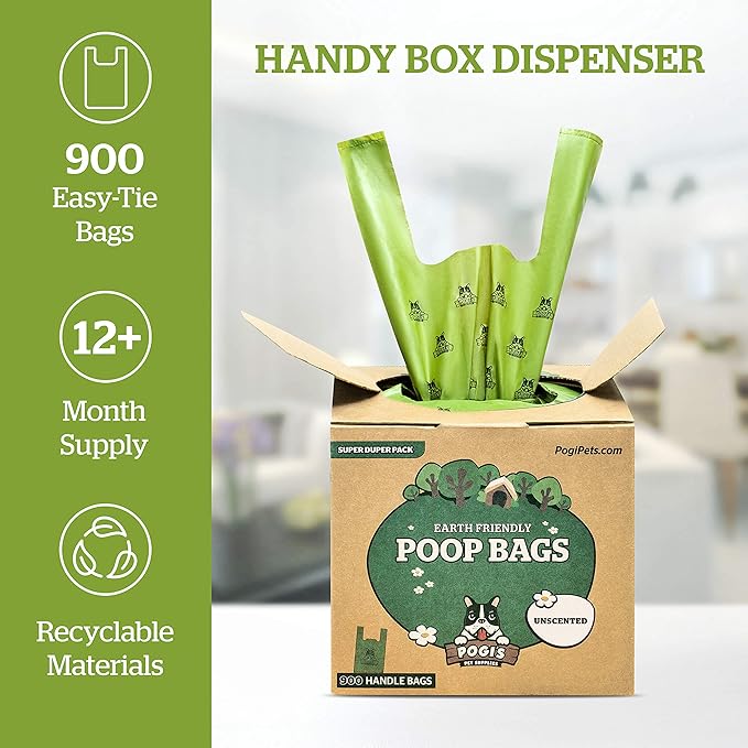 Pogi's Dog Poop Bags with Handles Bulk 900 Unscented