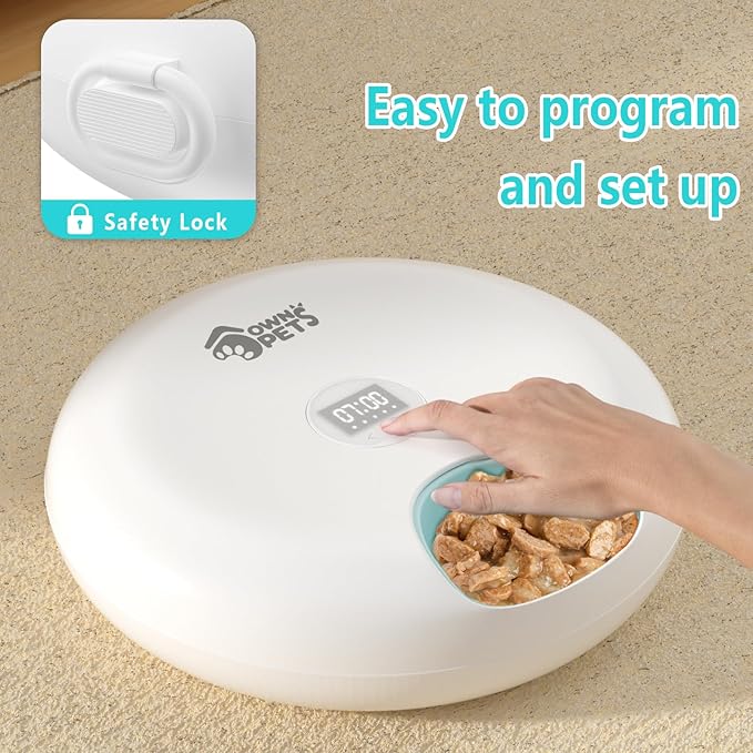 Ownpets 6 Meals Automatic Cat Feeder for Wet/Dry Food 2 Ice