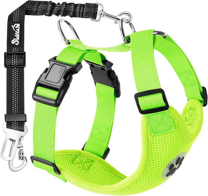 SlowTon Dog Seat Belt Harness for Car, Dog Car Harness Adjustable Mesh Breathable & Dog Seatbelt Safety Tether with Elastic Bungee for Small Medium Large Pets(Lime, Double Clip, XS)