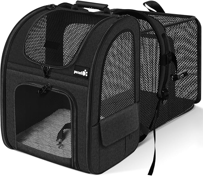 Pecute Cat Carrier Backpacks, Expandable Cat Backpack with Breathable Mesh, Pet Carrier Backpack for Cats Small Dogs Puppies Up to 18 Lbs, Dog Carrier Backpack Great for Travel Hiking Camping Outdoor