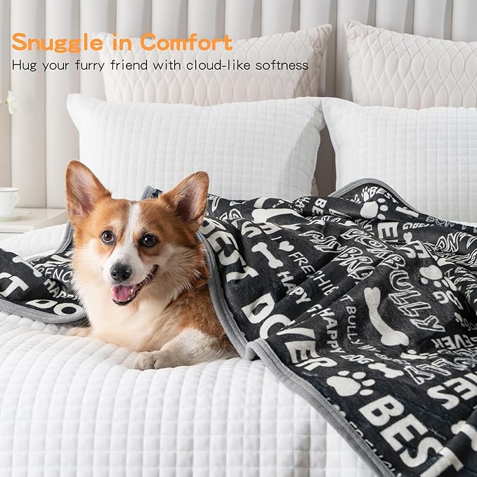 Waterproof Dog Blankets Pet Blanket 50"x60", Soft Fluffy Sofa Car Bed Protector, Reversible Sherpa Fleece Dog Blanket for Large Dogs (Letters)