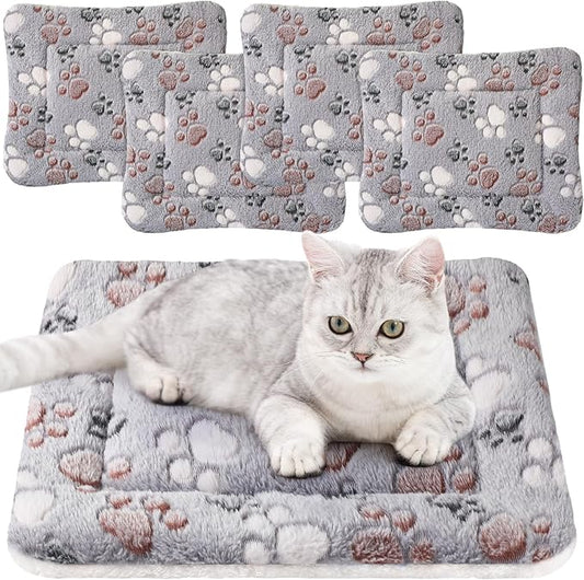 4 Pack Ultra Soft Dog Cat Bed Mat with Cute Prints Reversible Fleece Dog Crate Kennel Pad Cozy Washable Thickened Hamster Guinea Pig Bed Pet Bed Mat for Small Animals (Light Gray,13 x 19 Inches)