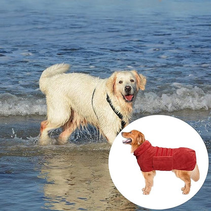 Geyecete Dog Bathrobe Towel Dog Drying Coat-Dry Fast Dog Bag-Pineapple Grid Fast Drying Super Absorbent Pet Dog Cat Bath Robe Towel-Red-L