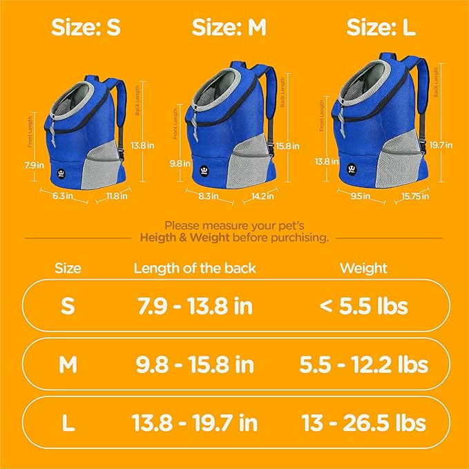 pet Carrier Backpack for Small, Medium and Large Dogs, Adjustable Breathable Oxford Fabric with mesh Window and Safety Belt (Orange, Small)