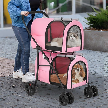 MoNiBloom Double Dog Stroller with Detachable Carrier Bags Large 4 Wheels Foldable Jogger for Small and Medium Dog Cats