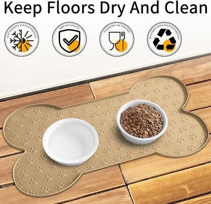 Dog Food Mat Anti-Slip Silicone Dog Bowl Mat Thicker Pet Placemat Waterproof Cat Feeder Pad with Raised Edge Puppy Kitten Feeding Mats Suitable Small Medium-Sized Dogs Cats Eating Tray