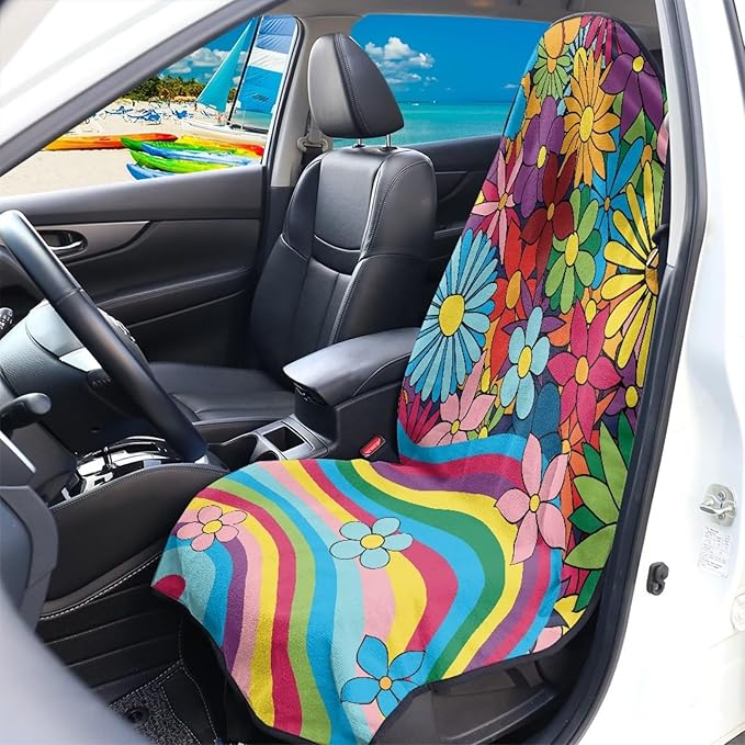 Flower Daisy Auto Seat Cover Waterproof Anti-Slip Front Car Accessories for Automotive Truck SUV Universal Sport Auto Seat Protector from Scratch Sweat Food Fur Dog Kid