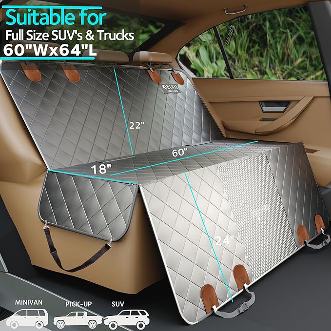 KULULU Dog Car Seat Cover for Back Seat 100% Waterproof (60" W 64" L))