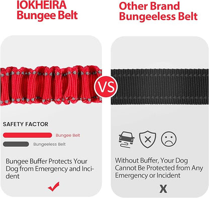 IOKHEIRA Dog Seatbelt, Updated Dog Seat Belt, Reflective Bungee Dog Car Harness, Multifunctional Pet Safety Belt with Hook Latch & Seatbelt Buckle, Swivel Aluminum Carabiner, Red