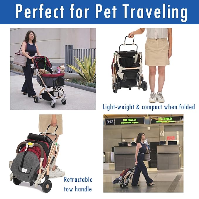 Pet Rover Lite Premium Light-Weight Dog/Cat/Pet Stroller Travel 2nd-Gen)28x20x40Inch(Pack of 1)
