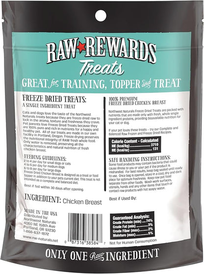 Northwest Naturals Raw Rewards Freeze-Dried Chicken Breast Treats for Dogs and Cats - Bite-Sized Pieces - Healthy, 1 Ingredient, Human Grade Pet Food, Natural - 3 Oz (Pack of 3) (Packaging May Vary)