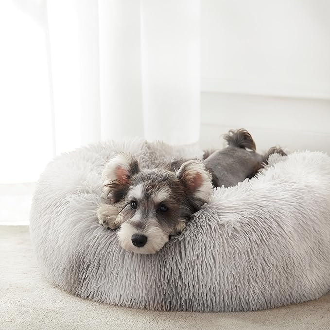 WESTERN HOME WH Calming Dog & Cat Bed, Anti-Anxiety Donut Cuddler Warming Cozy Soft Round Bed, Fluffy Faux Fur Plush Cushion Bed for Small Medium Dogs and Cats