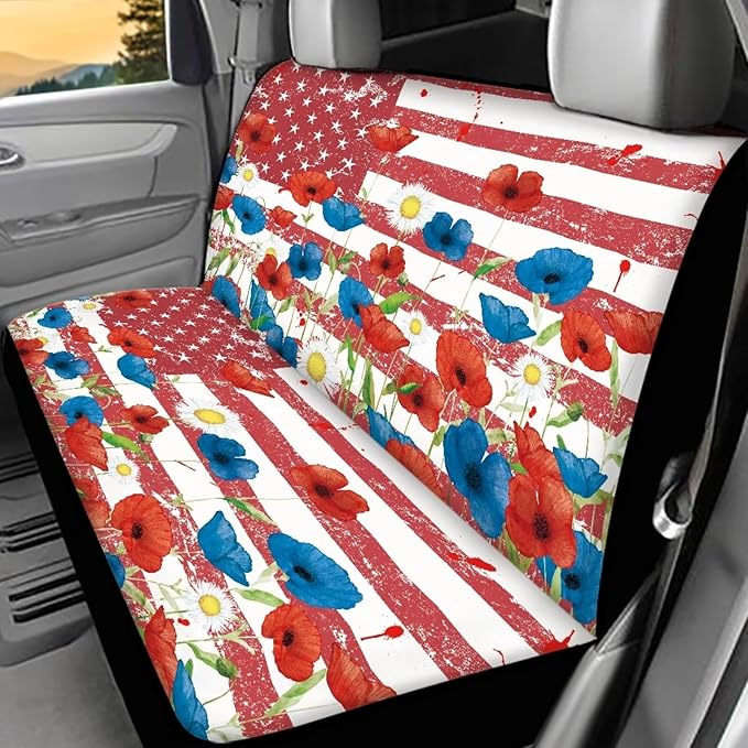 AFPANQZ Flowers USA Flag Back Seat Cover Non-Slip