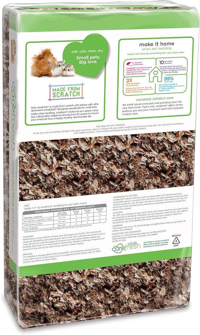 carefresh 99% Dust-Free Natural Paper Small Pet Bedding with Odor Control, 30 L