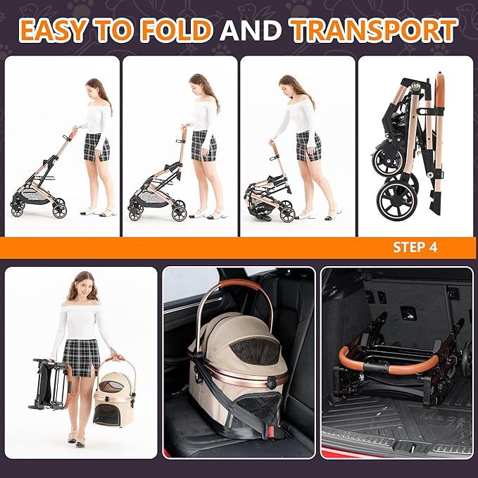 Kenyone 3-in-1 Pet Stroller for Small Medium Dogs