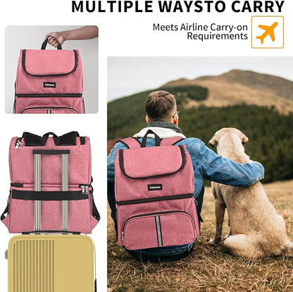 Dog Travel Bag Dog Backpack For Supplies With Food Container Bag for Hiking Overnight Camping Trip Pink