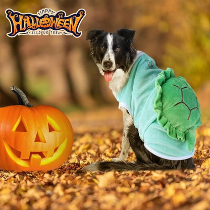 Turtle Dog Costume - Dog Halloween Costume with Utral Soft Turtle Shell Cute Outfit, Warm Fleece Doggie Clothes Cat Apparel with Tow Ring for Medium Pets (Green,XL)