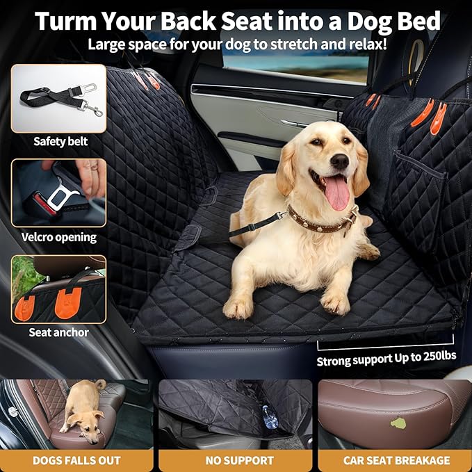 Dog Car Seat Cover for Back Seat with Hard Bottom