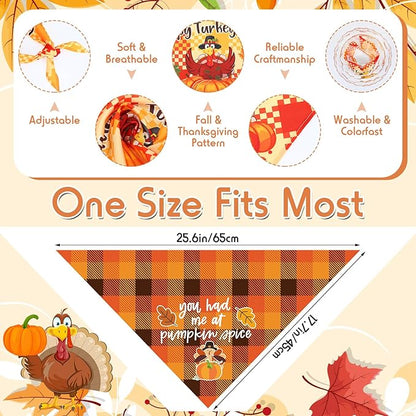 Sweetude 100 Pcs Fall Thanksgiving Plaid Dog Bandanas Bulk Thanksgiving Dog Scarf Bibs