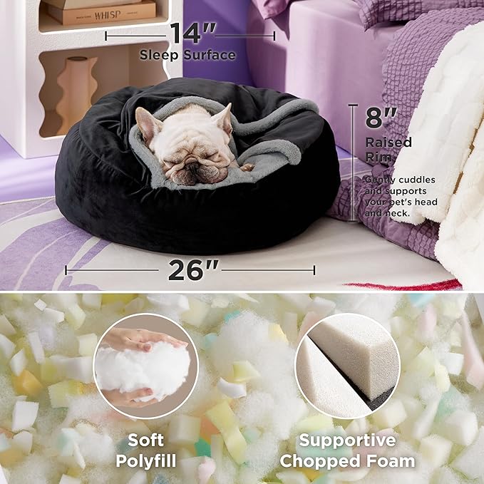 Lesure Medium Dog Bed with Cover Cave 26"