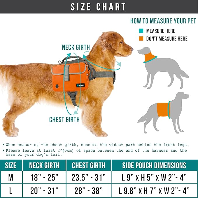 PetAmi Dog Backpack for Medium Large Dogs, Dog Saddle Bag for Dogs to Wear, Harness Saddlebag with Reflective Safety Side Pockets for Hiking, Camping, Vest Dog Pack for Travel (Orange, Large)