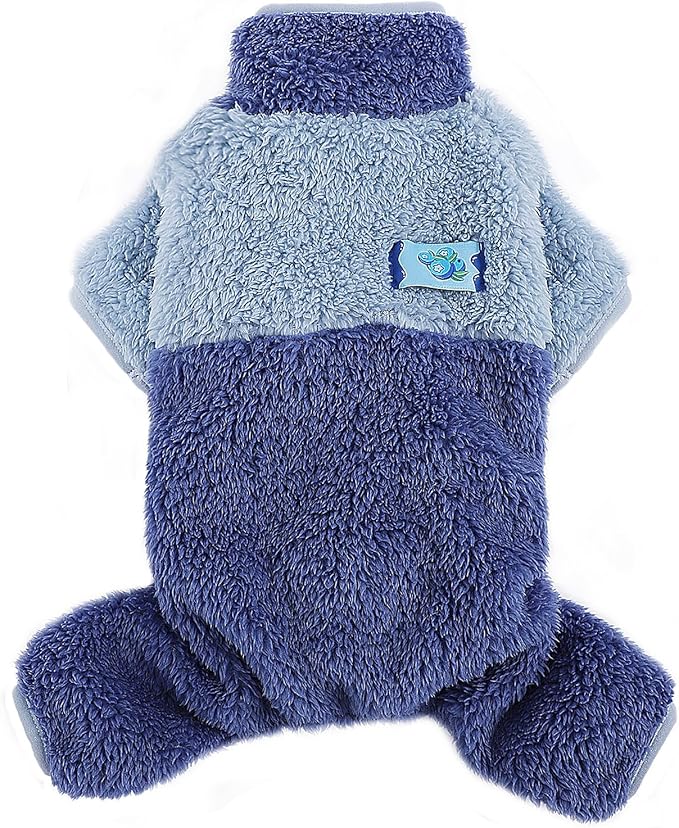Dog Pjs for Small Dogs Chihuahua Yorkie Clothes Fleece Warm Puppy Pajamas Sweater Onesie Pink Pet Clothes Outfit Apparel (Blue