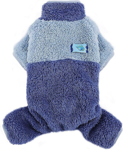 Dog Pjs for Small Dogs Chihuahua Yorkie Clothes Fleece Warm Puppy Pajamas Sweater Onesie Pink Pet Clothes Outfit Apparel (Blue