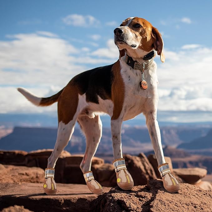 QUMY Dog Shoes for Large Dogs, Medium Dog Boots & Paw Protectors for Winter Snowy Day, Summer Hot Pavement, Waterproof in Rainy Weather, Outdoor Walking, Indoor Hardfloors Anti Slip Sole Khaki 3