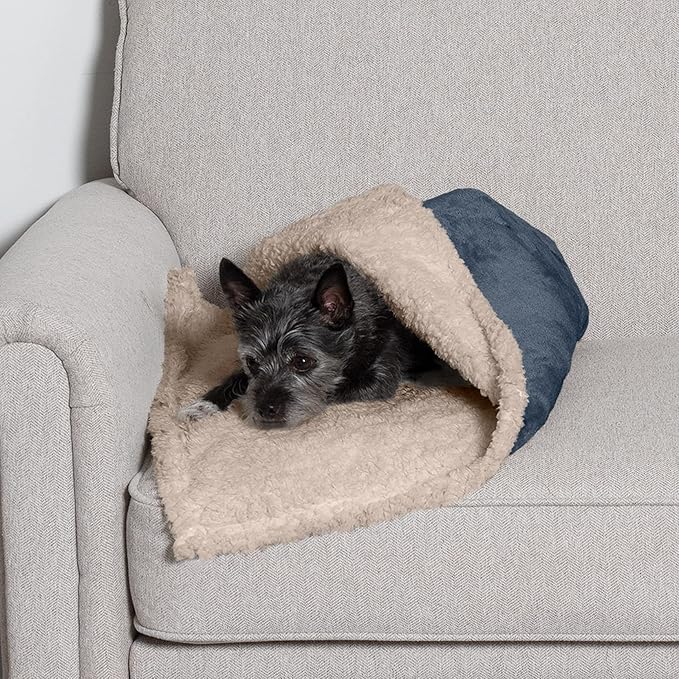 Furhaven Waterproof & Self-Warming Throw Blanket for Dogs & Indoor Cats, Washable & Reflects Body Heat - Soft-Edged Terry & Sherpa Dog Blanket - Cozy Denim, Small