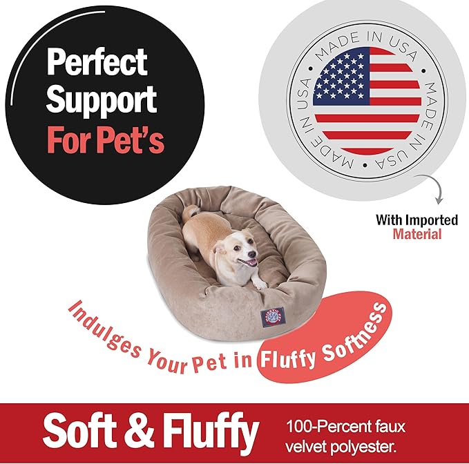 Majestic Pet 32 Inch Micro Velvet Calming Dog Bed Washable – Cozy Soft Round Dog Bed with Spine for Head Support 32x23x7 (inch)