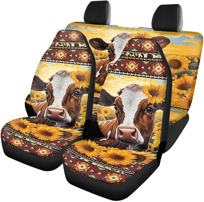 Tribal Sunflower Car Seat Cover Set Front and