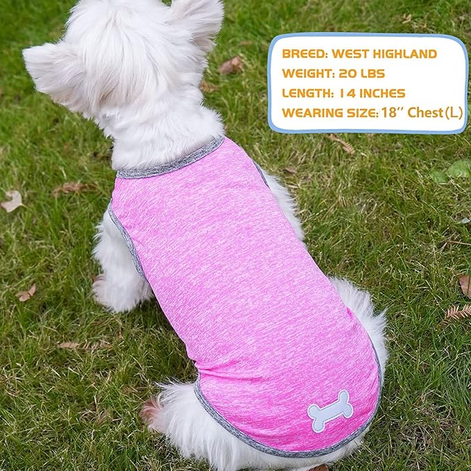 KYEESE 2 Pack Dog Shirts Quick Dry Soft Stretchy Dog T-Shirts with Reflective Label Sun Protection Tank Top Sleeveless Vest Dog Clothes for Small Medium Dogs